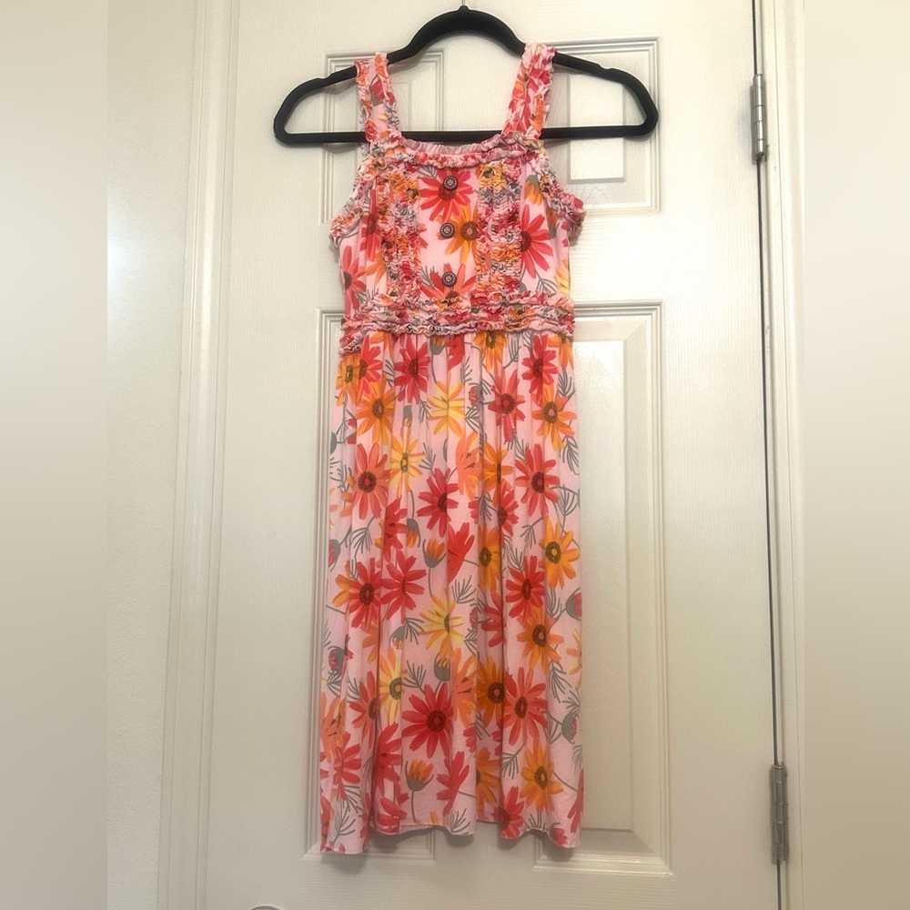 ❗️ Matilda Jane Size 14 Kids Floral Sleeveless Dress Pink and Orange